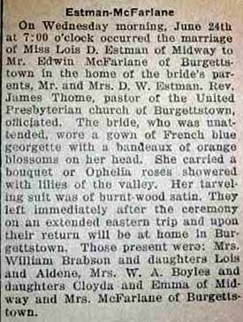 Marriage Notice for Edwin McFARLANE to Lois D. Estman, 24 Jun 1925