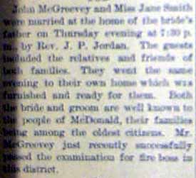 Marriage Notice for John McGREEVERY to Jane Smith, no date, in 3-21-1903 paper