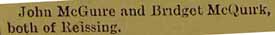 Marriage Notice for John McGUIRE to Bridget McQuirk, no date, in 2-2-1896 paper