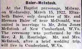 Marriage Notice for John Jones McINTOSH to Elizabeth Baier, 15 Mar 1922