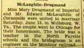 Marriage Notice for Edward McLAUGHLIN to Mary Drugmand, 13 Jun 1936