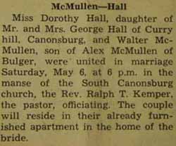 Marriage Notice for Walter McMULLEN to Dorothy Hall, 6 May 1939