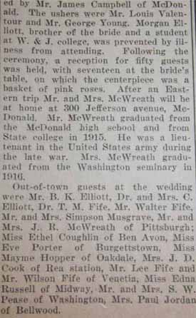 Part 4 Marriage Notice for Guy A. McWREATH to Mary Ethel Elliott, 15 Mar 1922