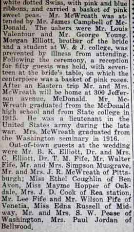Part 2 Marriage Notice for Guy A. McWREATH to Mary Ethel Elliott, 15 Mar 1922