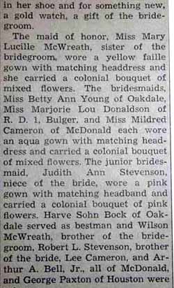 Part 2 Marriage Notice for Joseph Elliott McWREATH to Mary Louise Stevenson, 20 Jun 1947