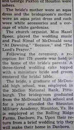 Part 3 Marriage Notice for Joseph Elliott McWREATH to Mary Louise Stevenson, 20 Jun 1947