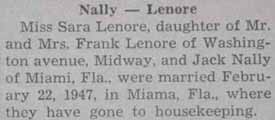 Marriage Notice for Jack NALLY to Sara Lenore, 22 Feb 1947