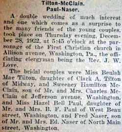 Part 1 Marriage Notice for Fred NASER to Hazel Bell Paul 28 Dec 1922