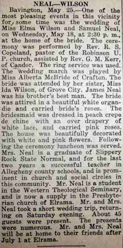 Samuel Galbraith NEAL to Esther Elma Wilson, 18 May 1921