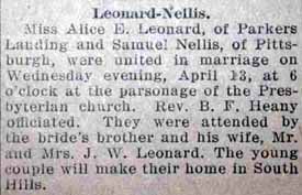 Marriage Notice for Samuel NELLIS to Alice E. Leonard, 13 Apr 1927
