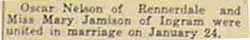 Marriage Notice #1 for Oscar NELSON to Mary JAMISON, Sat., Jan. 24, 1920