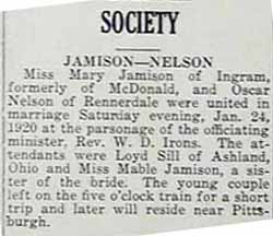 Marriage Notice #2 for Oscar NELSON to Mary JAMISON, Sat., Jan. 24, 1920