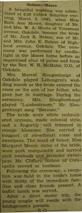 Marriage Notice for Jack E. NELSON to Ruth Ann Moore, 8 Mar 1941