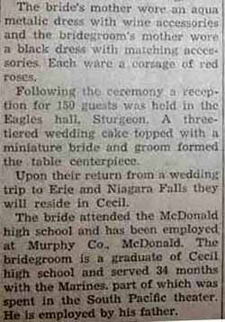 Part 2 Marriage Notice for Oscar OBLOCK to Alice Kathryn Ayres, 25 Oct 1947