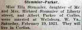 Marriage Notice for Albert PARKER to Ella Stemmler, 19 Feb 1921