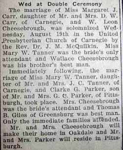 Marriage Notice for Clarke G. PARKER to Mary W. Tanner, 19 Aug 1925