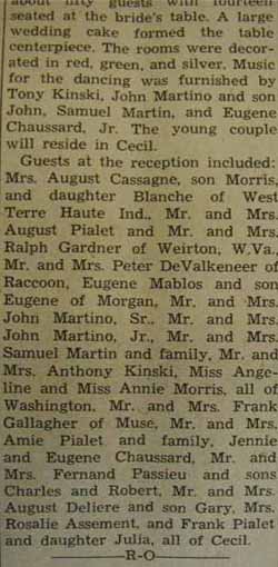 Part 2 Marriage notice for 
        August PASSIEU to Emma Martino, 25 Dec 1939