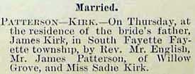 James PATTERSON to Sadie Kirk, Oct 1892