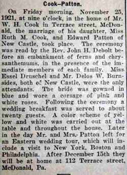 Marriage Notice for Edward PATTON to Ruth M. Cook, 25 Nov 1921