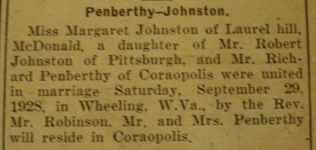 Marriage notice for Richard PENBERTHY to Margaret Johntson, 29 Sep 1928