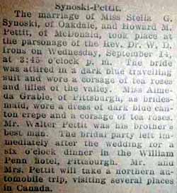 Marriage Notice for Howard M. PETTIT to Stella G. Synoski, 14 Sep 1927