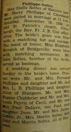 Marriage Notice for 
Clovis PHILLIPPE to Celestine Ranco, no date, in 10-31-1896 paper