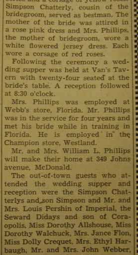Part 2 Marriage Notice for William L. PHILLIPS to June Rose Lee, 26 Jul 1946