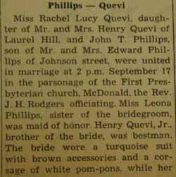 Part 1 Marriage Notice for John T. PHILLIPS to Rachel Lucy Quevi, 17 Sep 1946