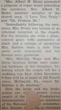 Part 3 Marriage Notice for Joseph C. RALSTON to Ruby Evans, no date, in 12-2-1938 paper