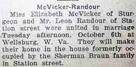 Marriage Notice for Leon RANDOUR to Elizabeth McVicker, 6 Oct 1925