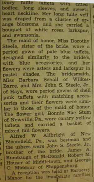 Part 2 Marriage Notice for John H. REBERT to Elizabeth Drennen Steele, 31 Aug 1940