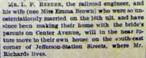 Marriage Notice for L. P. REEDER to Emma Brown, 16 May 1896