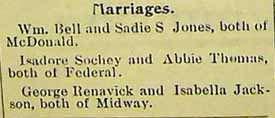 Marriage Notice for  George RENAVICK and Isabella JACKSON, no date, in Nov. 17, 1894 newspaper