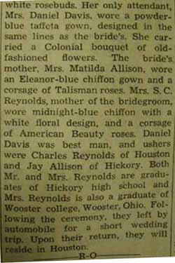 Part 2 Marriage Notice for Roger W. REYNOLDS to Helen A. Allison, 14 Feb 1938