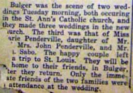Marriage Notice for Mr. __ SABO to *arie Penderville, no date, in 4-28-1917 paper