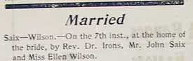 Marriage Notice for John SAIX to Ellen Wilson, 7 Mar 1901