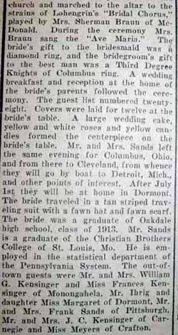 Part 2 Marriage Notice for Clarence J. SANDS to Anna Goldy Kensinger, 17 Jun 1924