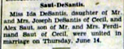 Wedding Announcement for Alex SAUT to Ida DeSantis, 14 Jun 1934