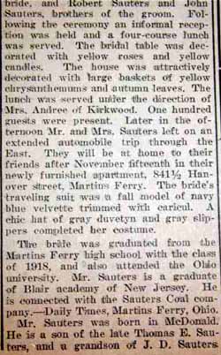 Part 3 Marriage Notice for Richard Boyce SAUTERS to Elizabeth Updegraff, no date, in 10-26-1922 paper