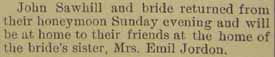 Marriage Notice for John SAWHILL to Grace Rudy, no date, in 6-19-1914 paper