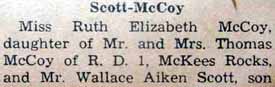 Part 1 Marriage Notice for Wallace Aiken SCOTT to Ruth Elizabeth McCoy, 26 Dec 1938