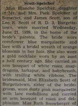 Marriage Notice for James SCOTT to Blanche Speicher, 21 Jun 1939