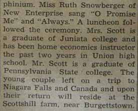 Marriage Notice for James SCOTT to Blanche Speicher, 21 Jun 1939