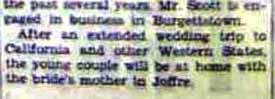 Wedding Announcement part 2 for Matthew Burt SCOTT to Hazel Elva Stevenson, 5 Jun 1934