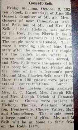Marriage Notice for Willard SEIK to Blanche E. Gossett, 3 Oct 1924