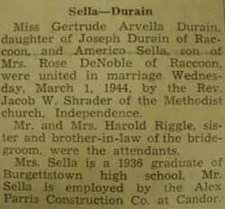 Marriage Notice for Americo SELLA to Gertrude Arvella Durain, 1 Mar 1944