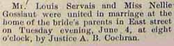 Marriage Notice for Louis SERVAIS to Nellie Gossiaut, 4 Jun 1912
