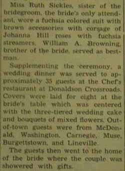 Part 2 Marriage Notice for Ralph C. SICKLES to Mae Browning, 8 Sep 1946