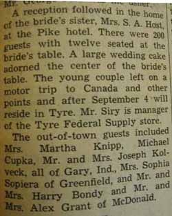 Part 2 Marriage notice for Frank M. SIRY to Betty Cupka, 21 Aug 1939