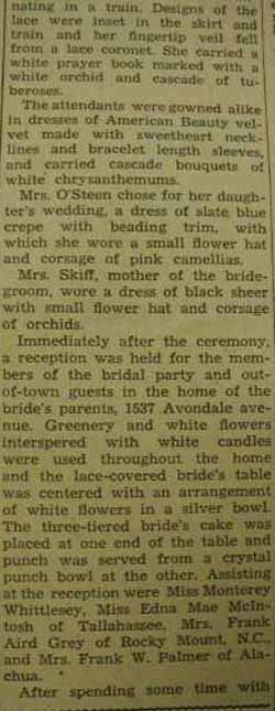 Part 2 Marriage Notice for Thomas Brewster SKIFF to Mary Elizabeth O'Steen, 14 Nov 1942